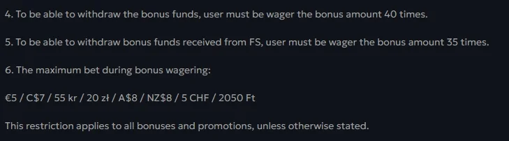 Information on the conditions for wagering the Spin Mills welcome bonus